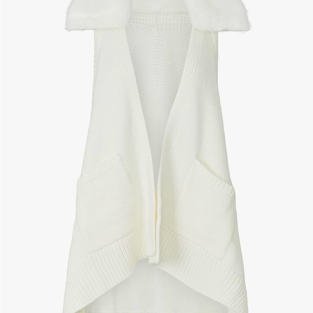 Chic White Knit Vest with Faux Fur Collar